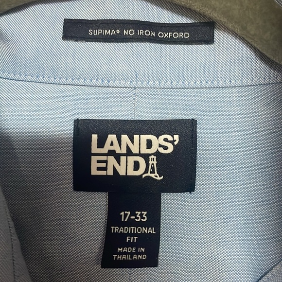Lands' End Size 17-33 Blue Long Sleeve Traditional Fit Button Down Shirt - Picture 4 of 8